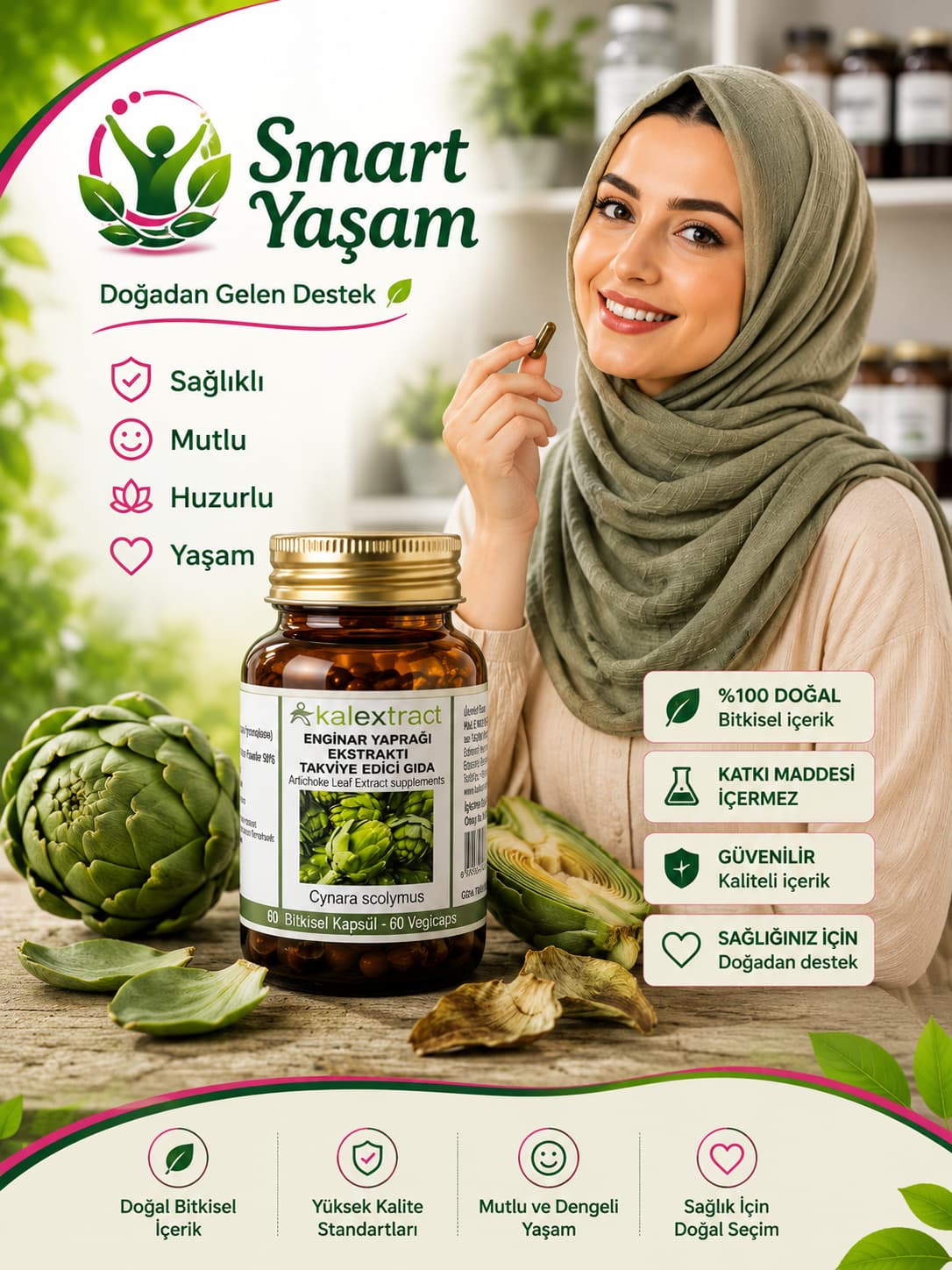 Enginar Yaprağı Ekstraktı – 60 Adet Bitkisel Kapsül – Takviye Edici Gıda