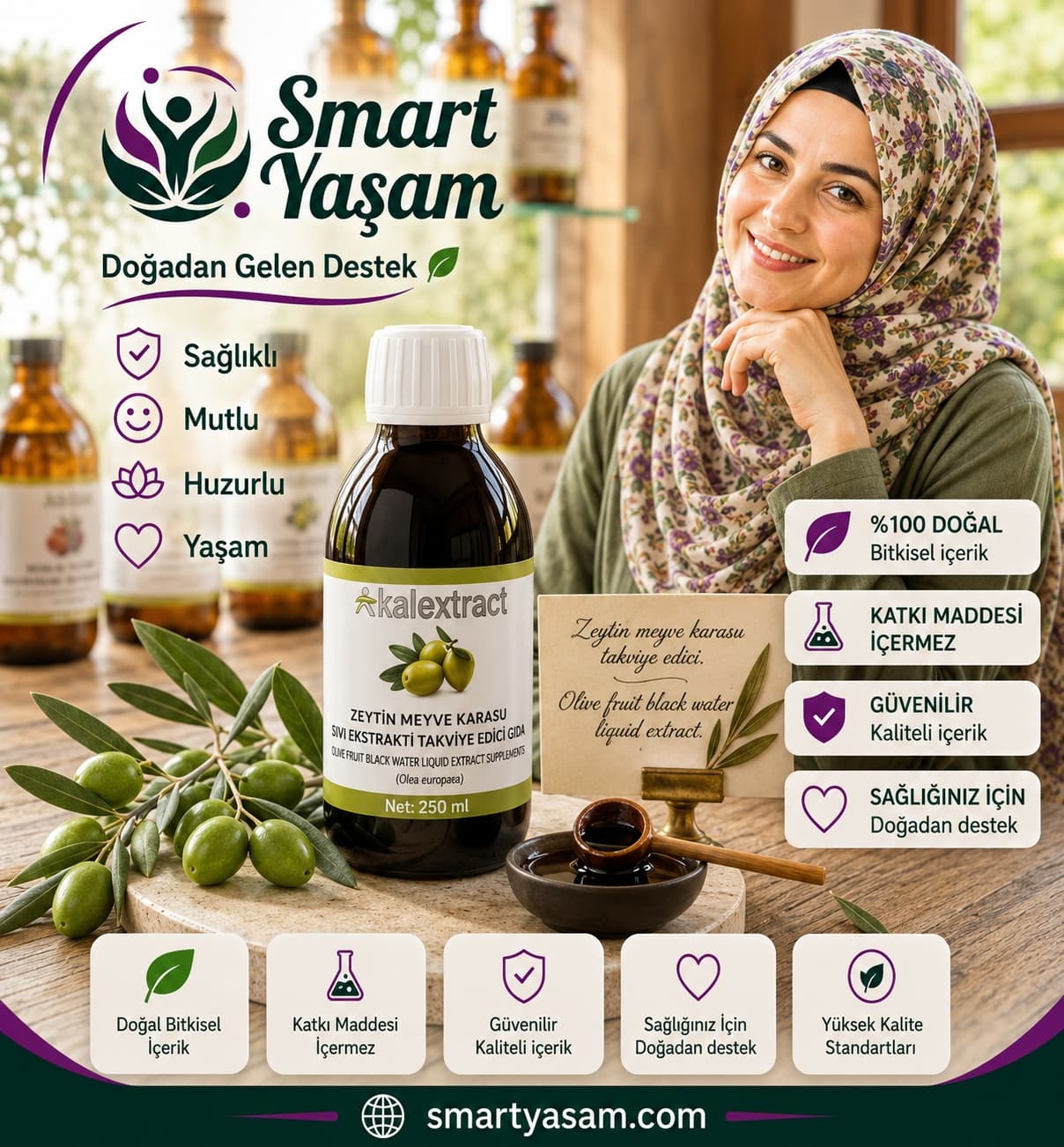 Zeytin Meyve Karasuyu Sıvı Ekstraktı – 250 ml – Takviye Edici Gıda