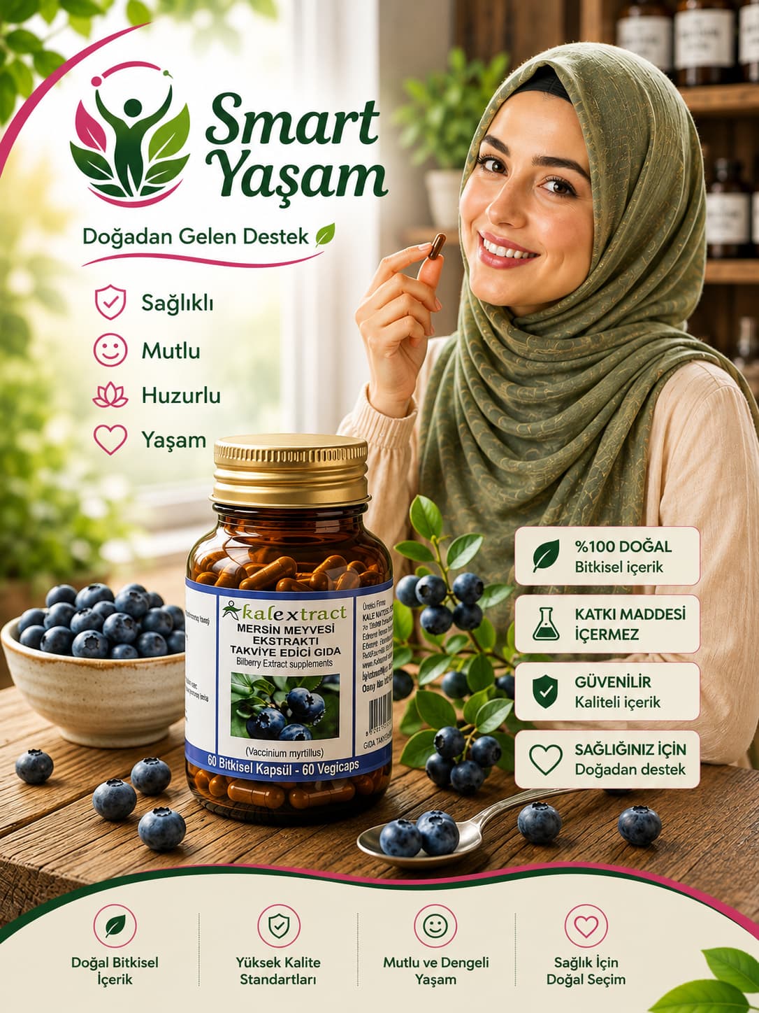 Yaban Mersini Meyvesi Ekstraktı – 60 Adet Bitkisel Kapsül – Takviye Edici Gıda
