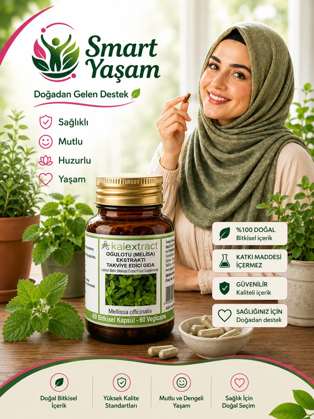 Oğulotu (Melisa) Ekstraktı – 60 Adet Bitkisel Kapsül – Takviye Edici Gıda